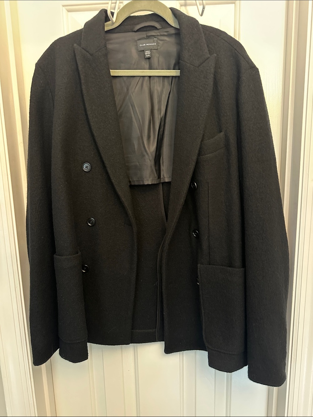 Club Monaco Black Double-Breasted Pea Coat